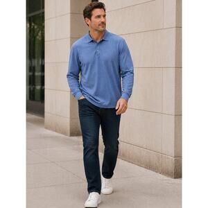 Tasso Elba Men’s Long Sleeve Polo Shirt Blue XXL Supima Cotton Soft Stretch